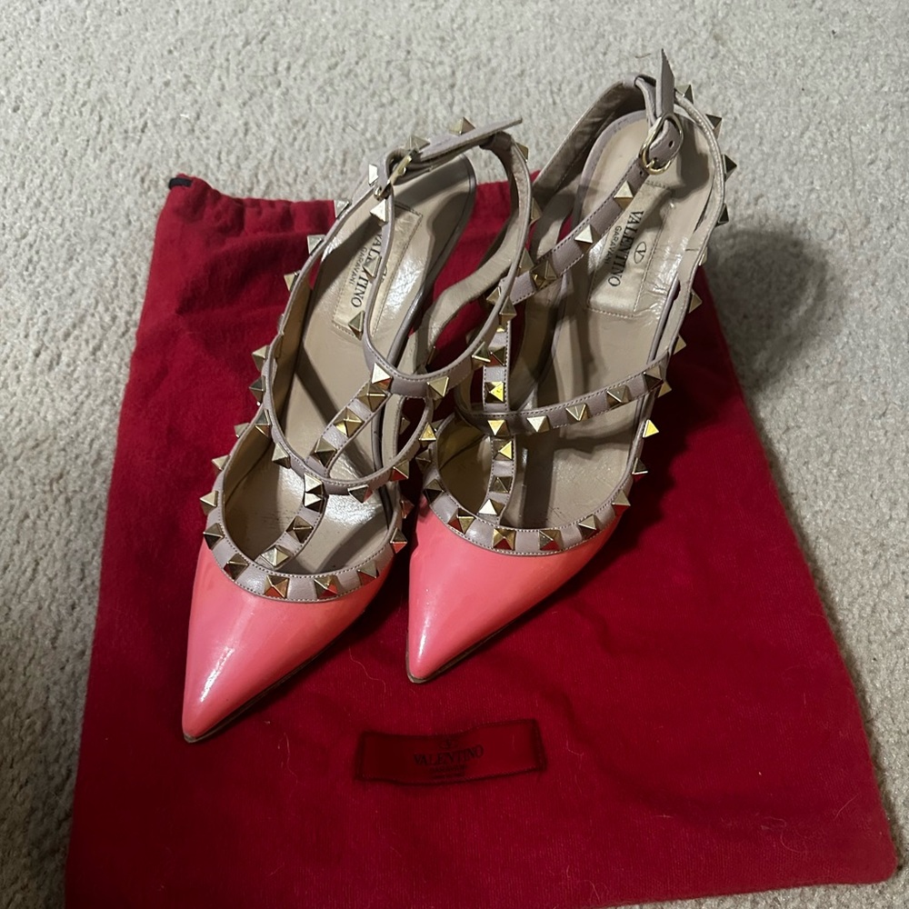 Valentino Pink and Beige Studded Heels